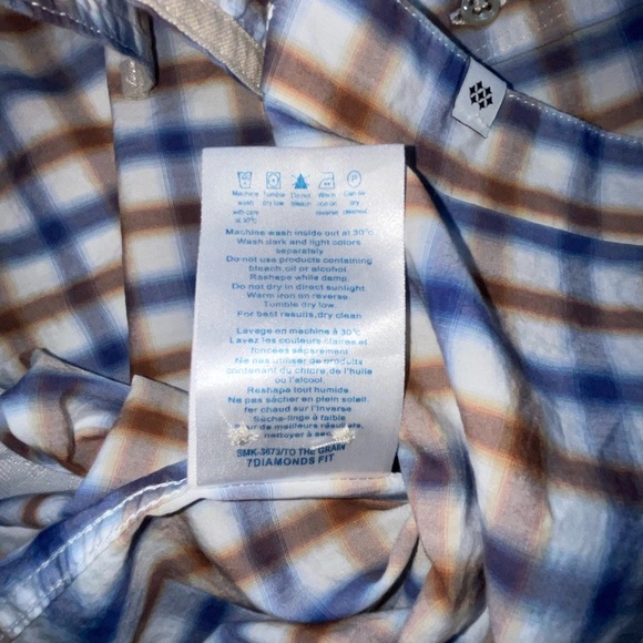 7 Diamonds Mens Shirt Blue Brown White Check Plaid 100% Cotton Size XL - Picture 14 of 14